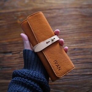 Astuccio portapenne vintage in pelle di mucca fatto a mano per uomo, rotolo di kit di attrezzi in vera pelle, regalo per lui, regalo per la festa del papà