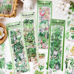 PET Stickers Green Plant Stickers Series Fresh Style Art Stickers Life Decoration Handmade Stickers 6 sheets