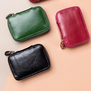Mini carteira de couro genuíno bolsa de fone de ouvido para mulheres, bolsa de maquiagem de couro com espelho, presente para ela