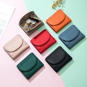Mini portefeuille en cuir véritable pour femme | Homme, Porte-monnaie pliable en cuir, Cadeau pour elle