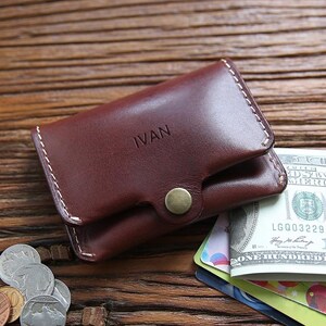 Mini bolso para tarjetas vintage para hombre, monedero de cuero genuino con hebilla, regalo para ella, regalo para el día del padre