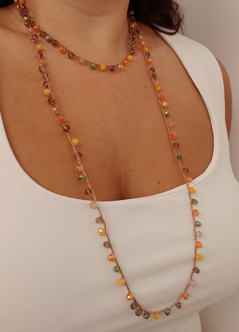 Collana con cristalli , Collana con filo uncinetto , Collana con perline multicolor immagine 9