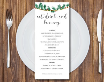 Christmas Holiday Menu Template, Editable Holly Dinner Menu Template, Instant Download, Editable Using Canva.