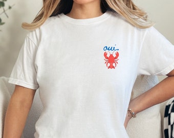Funny Oui Lobster Tee - Printed on Comfort Colors, Sea Life Themed Top, Lobster Lover T Shirt Gift for Her, Women's Fashion Ocean Themed Tee