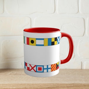 Nautical Style Flag Alphabet Coffee Mug - Beach House Decor, Sailing Gift, Captain Mug, Maritime Theme Cup, Boat Lover Gift, Maritime Mug