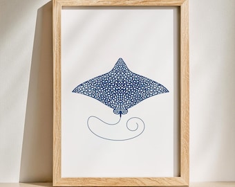 Spotted Eagle Ray Wall Art – Unique Marine Life Poster Print Spotted Eagle Ray Sea Life Wall Art, Tropical Fish Poster, Ocean Wildlife Decor