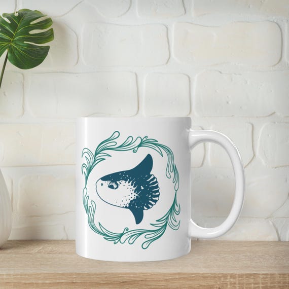 Coastal Sunfish 11oz Ceramic Coffee Mug Coastal Theme Gift for Her Ocean Themed Cup Sea Life Drinkware Gift Sunfish Tea Mug Gift for Her