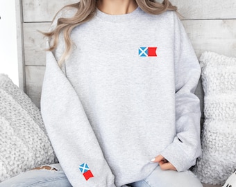 Custom Nautical Flag Initial Sweatshirt Gift Coastal Themed Customized Gift Preppy Nautical Sweatshirt Personalized Monogram Gift Custom DTG
