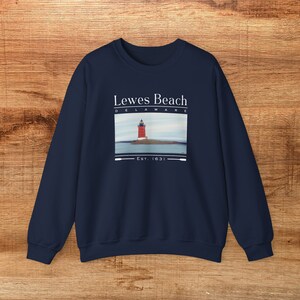 Lewes Beach Delaware Unisex Crewneck Sweatshirt Painting of Lewes Lighthouse Lewes Delaware Crewneck Sweater Gift for Her Delaware Gift Navy