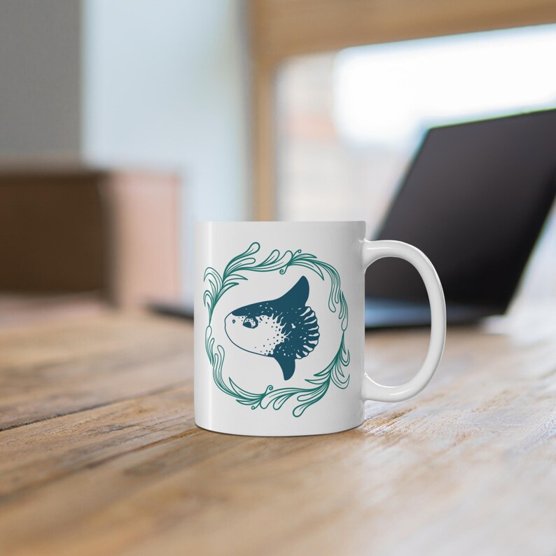 Coastal Sunfish 11oz Ceramic Coffee Mug Coastal Theme Gift for Her Ocean Themed Cup Sea Life Drinkware Gift Sunfish Tea Mug Gift for Her image 3