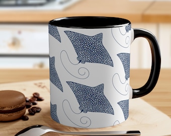 Eagle Ray Sea Life Accent Mug - 11oz Ocean Theme Sea Animal Mug Sting Ray Pattern Ceramic Mug Sea Life Home & Living Coastal Style Mug Gift