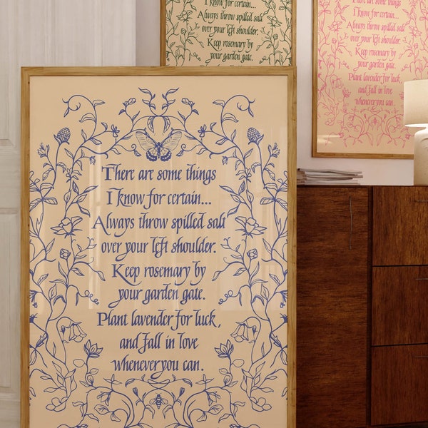 Practical Magic Wall Art with Iconic Quote in Pink, Blue, and Sage Green Wall Art Prints, Lovely Option for Unique Witchy Gifts (Digital DL)
