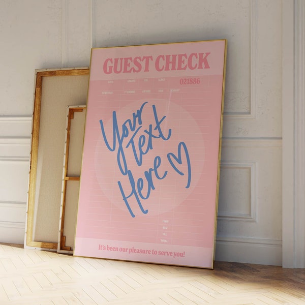 Custom Guest Check Print Art, We'll Add Your Text in a Handwritten Font for a Personalized Digital Print in, Light Pink, Sage Green, or Blue