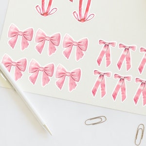 Coquette Sticker Sheet, 18 Pink Bow Watercolor Decals for Phone Cases, Laptops, Notebooks, Classrooms & More, Letter Size Sticker Sheet