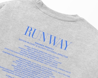 RUNWAY Magazine Masthead Fashion Sweatshirt, Gildan Fall Sweatshirt and Vogue Magazine Inspired Crewneck Sweatshirt With Characters!