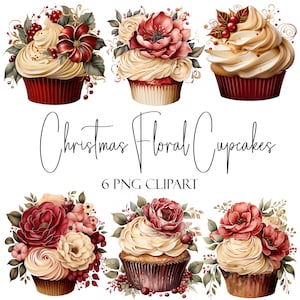 Weihnachten Blumen Cupcake, Kuchen Clipart, PNG-Format, Sofort-Download, kommerzielle Nutzung, POD-Verwendung