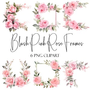 Blush rosa Blumenrahmen, Aquarell Clipart, PNG-Format, Sofort-Download, kommerzielle Nutzung, POD-Verwendung