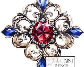 Watercolor 4th of July Brooch Clipart: Patriotic PNG Bundle (Digital Download, Commercial Use)