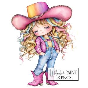 Watercolor Cowgirl Clipart Set, 8 PNGs Transparent, Instant Download, Commercial Use, POD Use