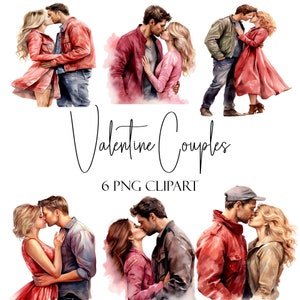 Pareja de enamorados, clipart de acuarela, formato PNG, descarga instantánea, uso comercial, uso POD