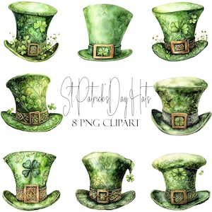 St. Patrick's Hats, aquarel clipart, 8 png's, instant download, commercieel gebruik, POD-gebruik