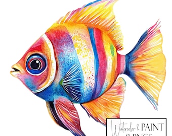 Watercolor Tropical Fish Clipart: 8 PNG Images (Commercial & POD Use)