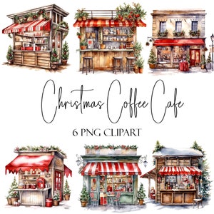 クリスマス コーヒー カフェ、水彩画要素、PNG 形式、即時ダウンロード、商用利用、POD 利用