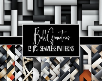 Geometric Seamless Patterns: Bold Digital Paper Pack (12 JPG, Commercial Use, POD Use)