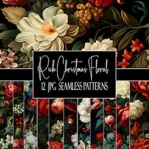 Reiches Weihnachtsblumenmuster, nahtlose Muster, JPG-Format, digitales Papier, sofortiger Download, kommerzielle Nutzung, POD-Verwendung