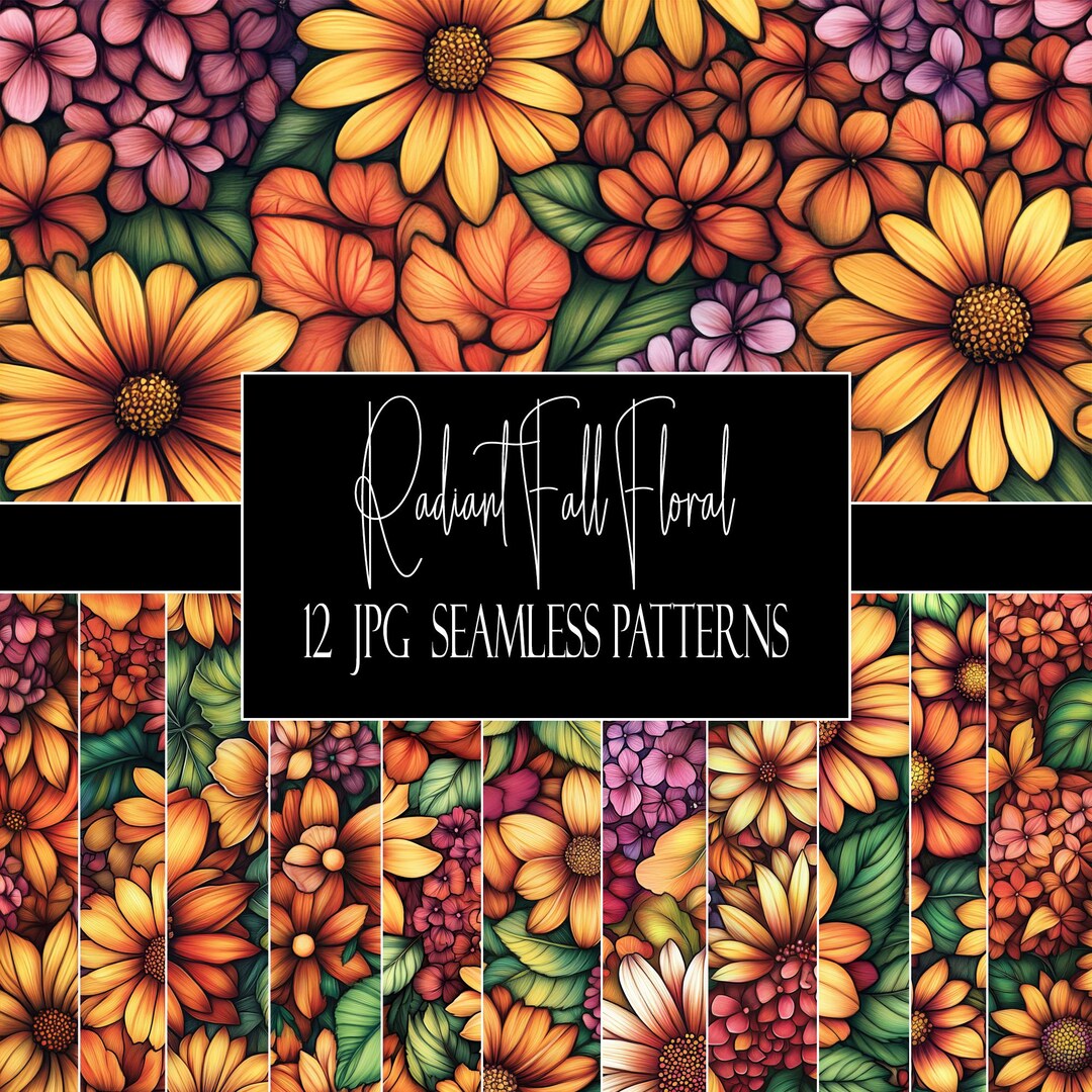 Radiant Fall Floral Seamless Patterns, 12 JPG Digital Papers ...
