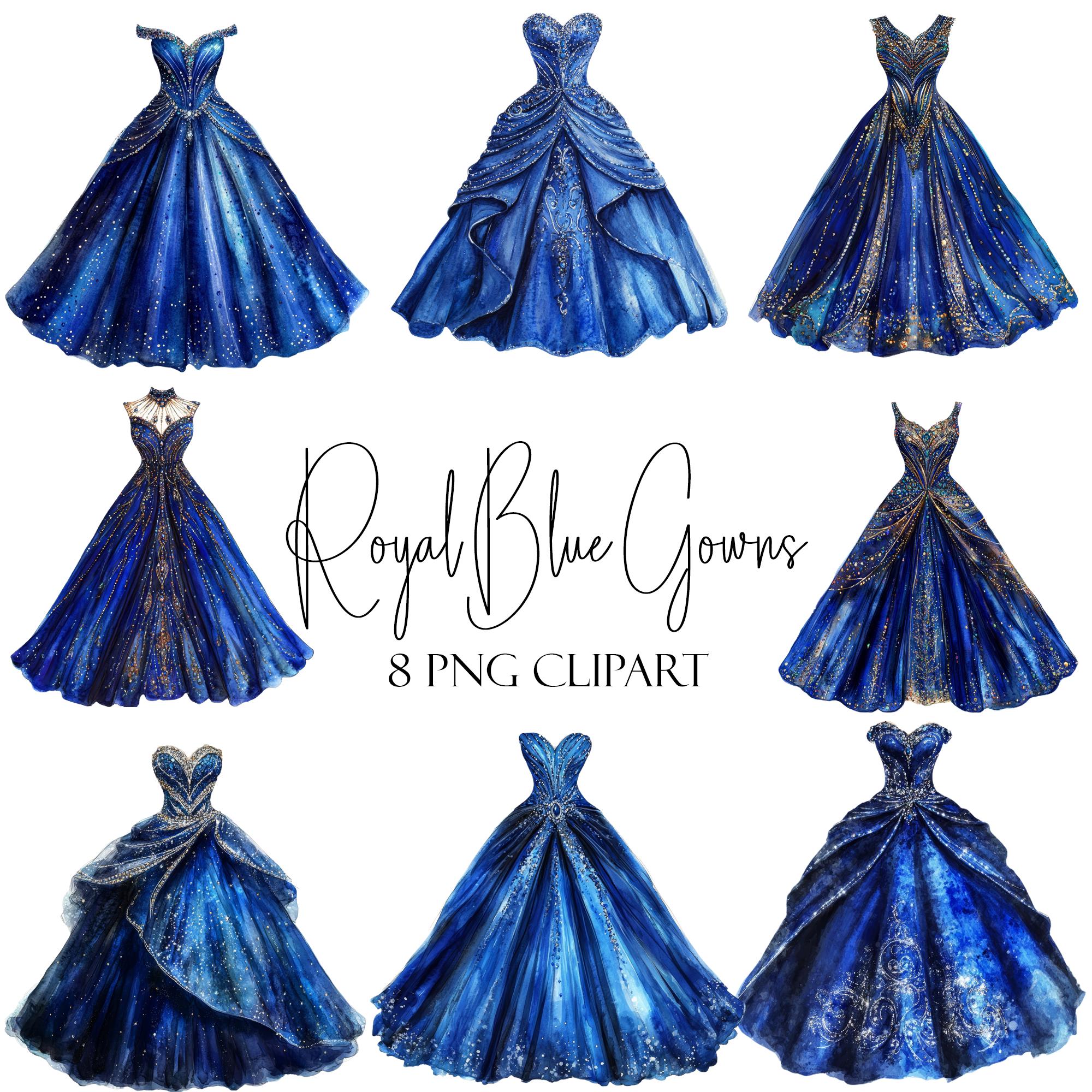 blue dress clipart Watercolor Royal Gown Set: Fashion Graphics (8 PNGs) (Digital Download) Ariel disney