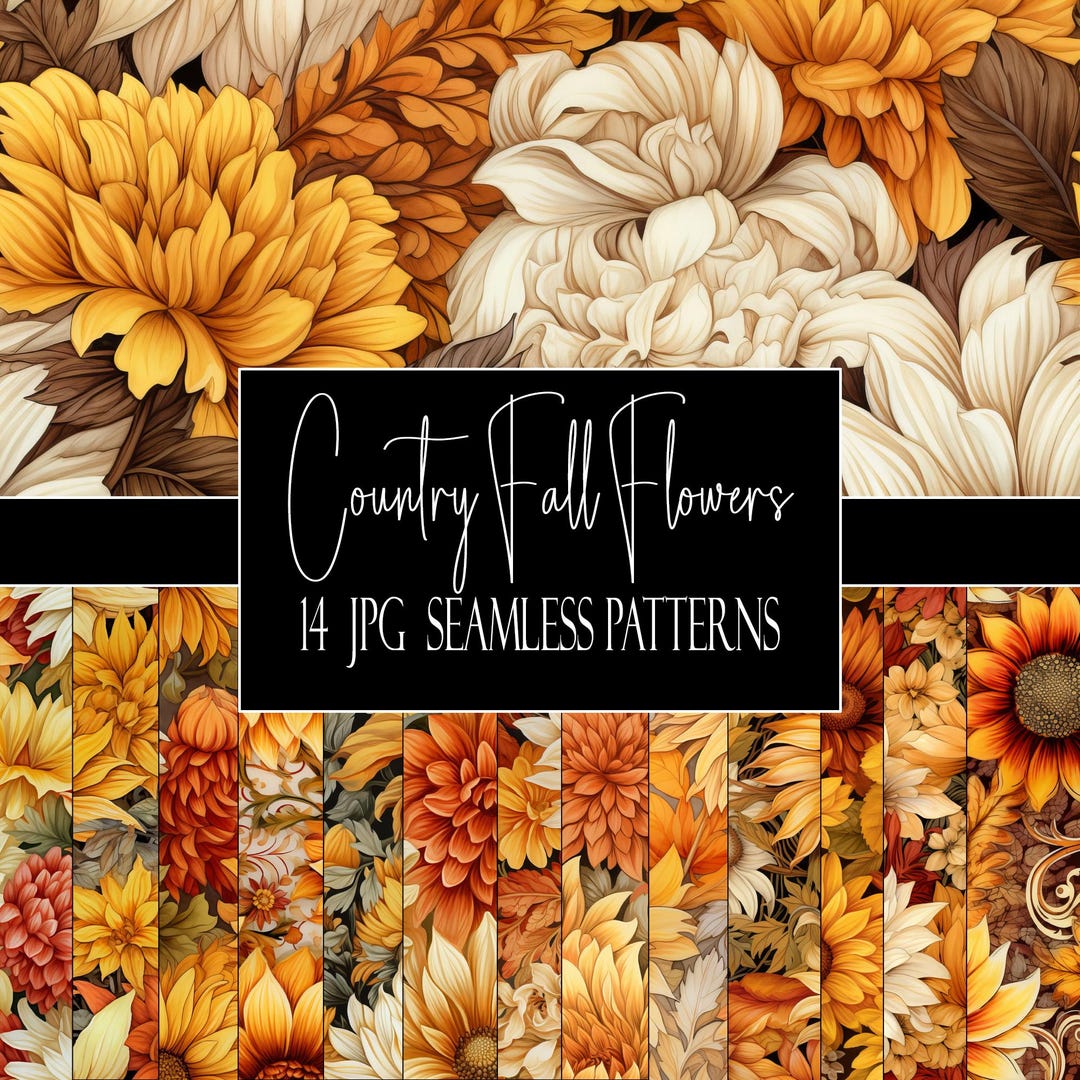 Country Fall Flowers Seamless Patterns: 14 Jpgs (instant Download) - Etsy