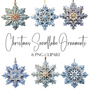 Weihnachten Schneeflocke Ornamente, Aquarell Clipart, PNG-Format, Sofort-Download, kommerzielle Nutzung, POD-Nutzung