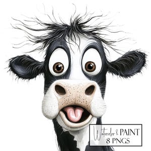 Funny Cow Clipart Bundle, Cute Farm Animal Transparent PNGs, Instant Download, Commercial Use, POD Use
