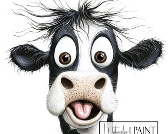 Funny Cow Clipart Bundle, 8 Transparent PNGs, Commercial and POD Use