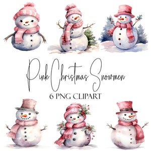Rosa Schneemänner, Weihnachten Clipart, PNG-Format, Sofort-Download, kommerzielle Nutzung, POD-Verwendung