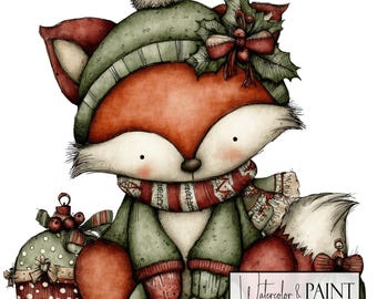 Christmas Fox Clipart, 8 Transparent PNGs, Commercial Use, POD Friendly