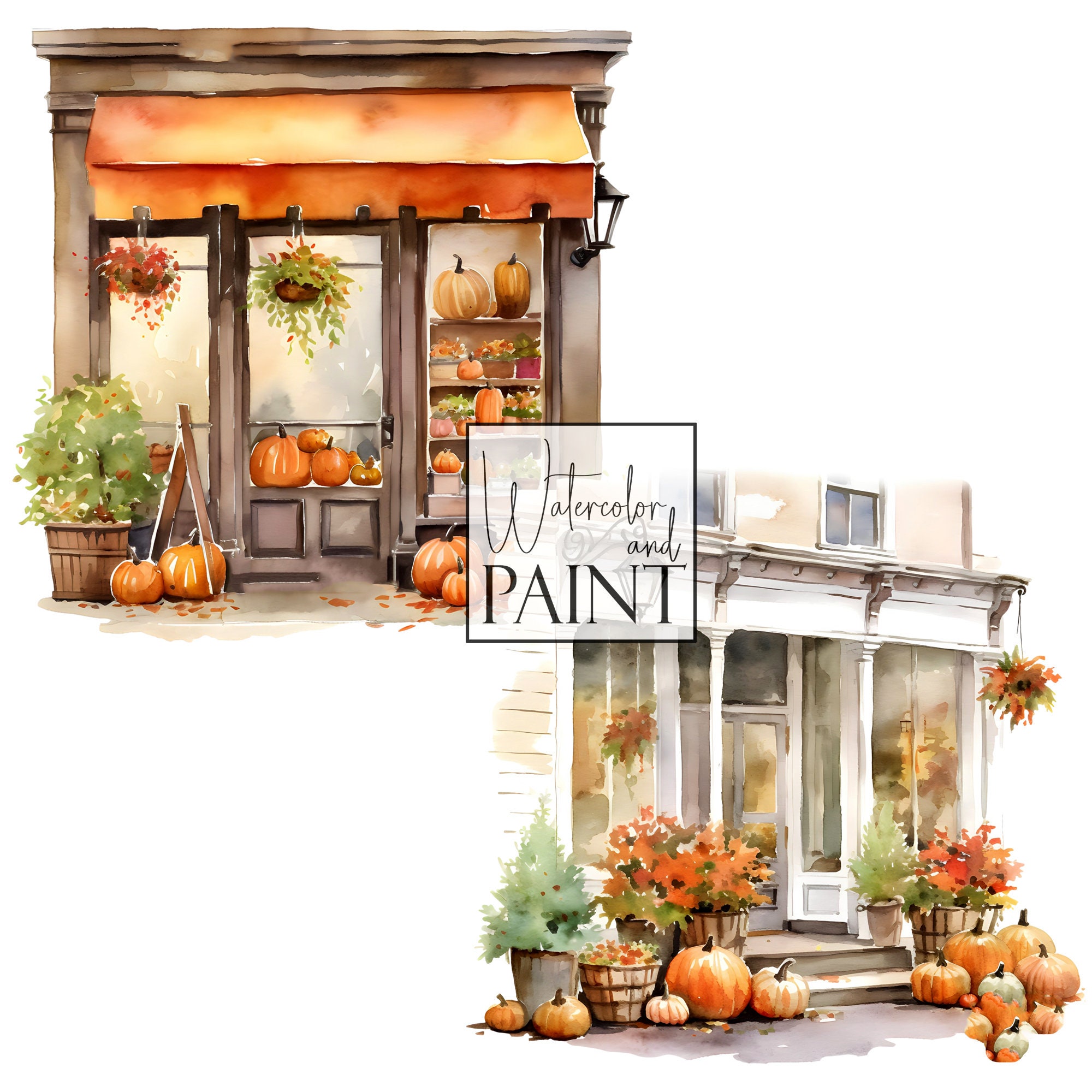 Fall Storefront Background Fall Storefront Clipart, Watercolor Autumn Elements, Instant Download ...
