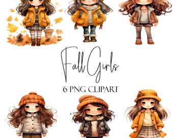 Höstflicka Clipart, akvarell höstelement, PNG-format, POD-användning, kommersiellt bruk, omedelbar nedladdning
