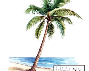 Watercolor Palm Tree Clipart Bundle, 8 PNG, Instant Download, Commercial & POD Use