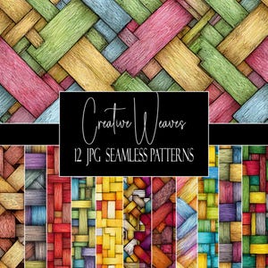 Creative Weave Seamless Patterns, 12 JPG Digital Papers, Instant Download, Commercial Use, POD Use