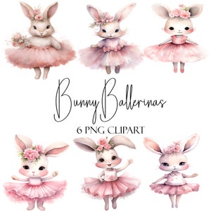 Häschen-Ballerina, Aquarell Clipart, PNG-Format, Sofort-Download, kommerzielle Nutzung, POD-Verwendung