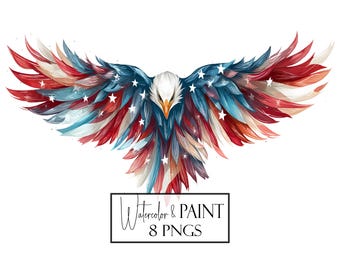 Watercolor Eagle Clipart Bundle: Americana Patriotic PNG Images (Commercial Use, POD)