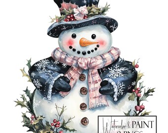 Christmas Snowman Clipart, 8 Transparent PNGs, Commercial Use, POD Friendly