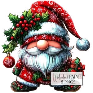 Adorables imágenes prediseñadas de gnomos navideños, 8 imágenes PNG transparentes, uso comercial, compatibles con impresión bajo demanda