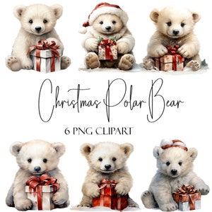 Weihnachts-Eisbär, Aquarellelemente, PNG-Format, Sofort-Download, kommerzielle Nutzung, POD-Nutzung