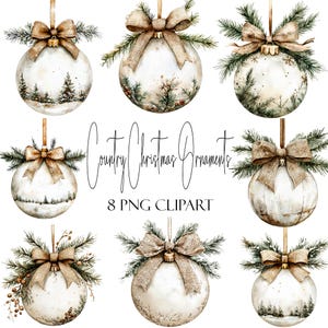 Décorations de Noël, clipart aquarelle, style ferme rustique, 8 images PNG, téléchargement immédiat, usage commercial, utilisation de la capsule