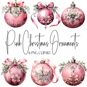 ピンクのクリスマスオーナメント、クリスマスクリップアート、PNG 形式、即時ダウンロード、商用利用、POD 利用