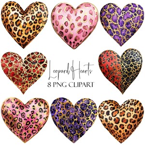 Leopard Heart Clipart, Valentine Elements, 8 PNGs, Instant Download, Commercial Use, POD Use