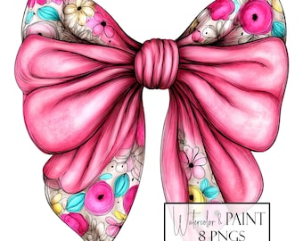 Pink Bow Clipart Bundle: Transparent PNG Designs for Commercial Use (Digital Download)